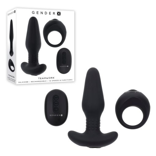 Gender X Teamwork Vibrating Cock Ring and Butt Plug Remote Control Set Black GX RS 4998 2 844477024998 Multiview