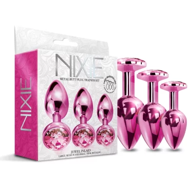 Global Novelties NIXIE 3 Pc Metal Jewel Butt Plug Trainer Set Pink 1000320 850010096827 Multiview