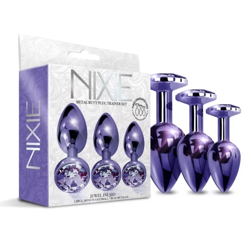 Global Novelties NIXIE 3 Pc Metal Jewel Butt Plug Trainer Set Purple 1000319 850010096926 Multiview