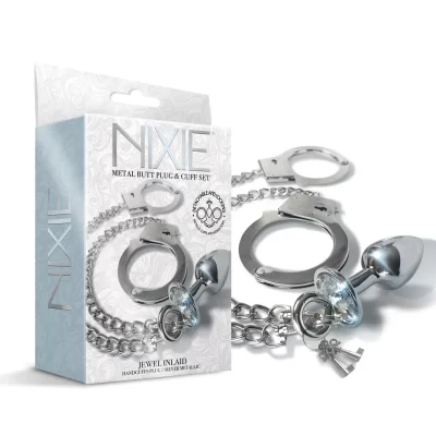 Global Novelties NIXIE Metal Jewel Plug and Cuffs Set Silver 1000324 850010096865 Multiview