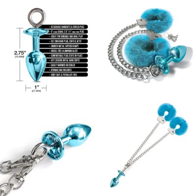 Global Novelties NIXIE Metal Jewel Plug and Furry Cuffs Set Blue 1000321 850010096940 Multi Detail