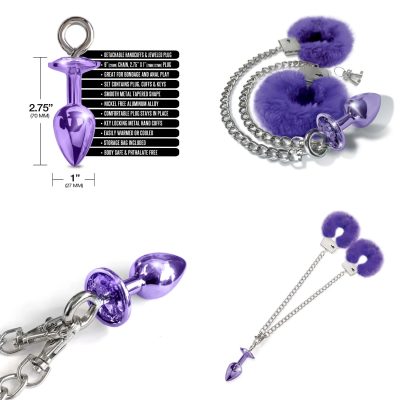 Global Novelties NIXIE Metal Jewel Plug and Furry Cuffs Set Purple 1000322 850010096957 Multi Detail