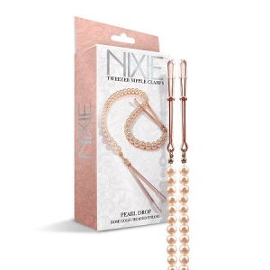 Global Novelties Nixie Pearl Drop Tweezer Nipple Clips with Pearl Chain Rose Gold 1000352 810126930057 Multiview