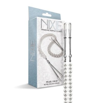 Global Novelties Nixie Pearl Drop Tweezer Nipple Clips with Pearl Chain Silver 1000353 810126930064 Multiview