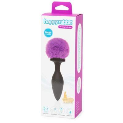 Happy Rabbit Rechargeable Vibrating Bunny Tail and Jewel Combo Butt Plug Large Black Purple HR 80251 5060779232014 Boxview