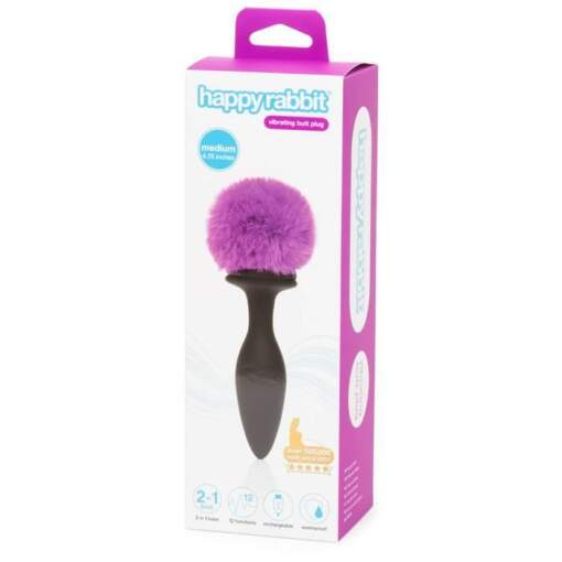 Happy Rabbit Rechargeable Vibrating Bunny Tail and Jewel Combo Medium Black Purple HR 80250 5060779232007 Boxview
