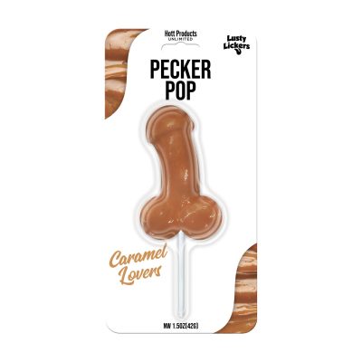Hott Products Lusty Lickers Caramel Lovers Pecker Pop Caramel Penis shaped Lollipop Brown HP3526 818631035267 Boxview