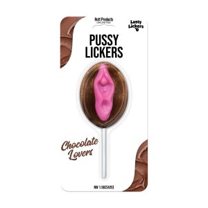 Hott Products Lusty Lickers Chocolate Lovers Pussy Lickers Chocolate Pussy shaped Lollipop Brown HP3525 818631035250 Boxview