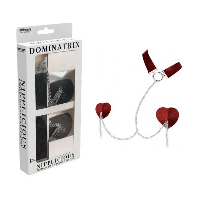 Hott Products Nipplicious Dominatrix Collar with Chain Attached Heart Shaped Nipple Pasties Red HP3462 818631034628 Multiview