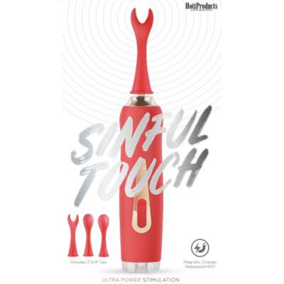 Hott Products Sinful Touch Oscillating Clitoral Stimulator Red HP3309 818631033096 Boxview