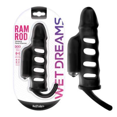 Hott Products Wet Dreams Ram Rod Vibrating Penis Extender Sleeve Black HP3308 818631033089 Multiview