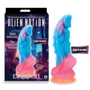 Icon Brands Alien Nation Dragon Glow in the Dark 9 inch Fantasy Dildo Blue Pink Orange IC1353 847841013536 Multiview