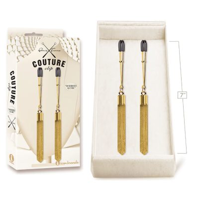 Icon Brands Couture Tweezer Style Nipple Clamps with Chain Tassels Gold IC3301 848741033013 Multiview