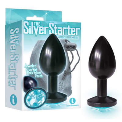 Icon Brands Silver Starter Gem Butt Plug Black Aqua IC2614 2 847841026147 Multiview