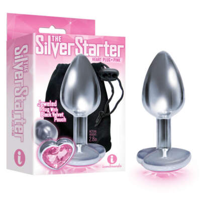 Icon Brands Silver Starter Gem Butt Plug HEart Plug Silver Pink IC2609 2 847841026093 Multview