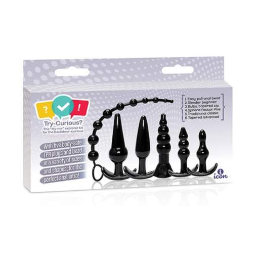 Icon Brands Try Curious Anal Plug Starter Kit Black IC8013 2 847841080132 Boxview