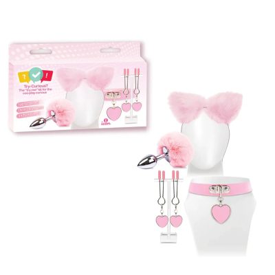 Icon Brands Try Curious Kitty Kit Cat Ears Headband Anal Plug Collar Nipple Clamps Pink IC8016 847841080163 Multiview