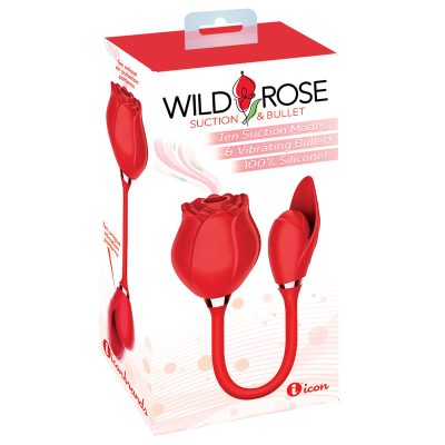 Icon Brands Wild Rose Air Suction Clitoral Stimulator with Bullet Vibrator Red IC1703 847841017039 Boxview