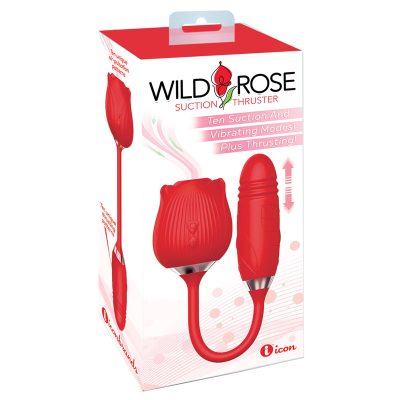Icon Brands Wild Rose Air Suction Clitoral Stimulator with Thrusting Probe Red IC1702 847841017022 Boxview