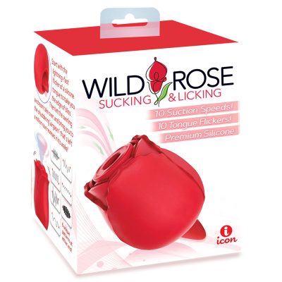 Icon Brands Wild Rose Air Suction Flickering Tongue Clitoral Stimulator Red IC1701 847841017015 Boxview