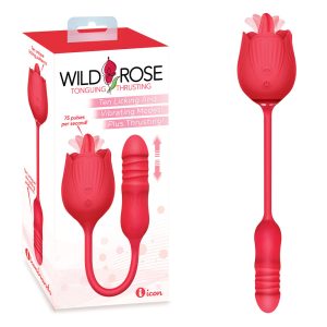 Icon Brands Wild Rose Licking and Thrusting Rose Dual Stimulator Red IC1708 847841017084 Multiview