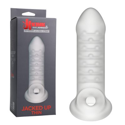 Doc Johnson Kink Jacked Up Thin Penis Extender with Ball Strap Thin Frosted Clear 2402 50 BX 782421059736 Multiview