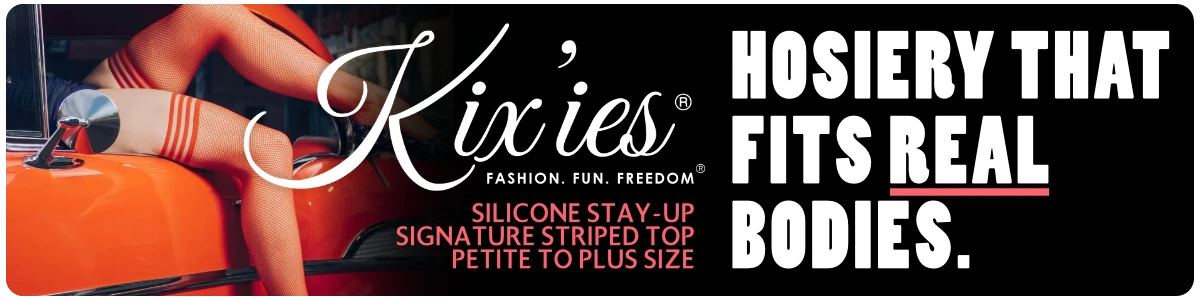 Kixies Banner - Kixies are Stockings that fit real bodies from Petite to Plus Size.