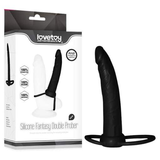 Anal Indulgence Collection Silicone Fantasy Double Prober - Black 15.2 cm (6'') Anal Dong & Cock Ring - LV2614