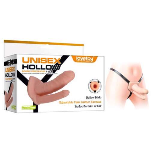 Unisex Hollow Double Penetrator Strap On - Flesh 15.2 cm (6'') Hollow Double Penetrator Strap-On - LV3003