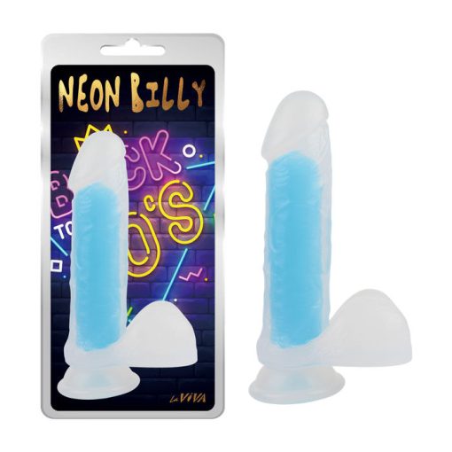 LaViva Neon Billy 7 point 6 inch Glow in the Dark Dong with Balls Frosted Clear Blue CN 711752509 759746525093 Multiview
