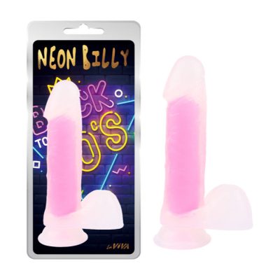 LaViva Neon Billy 7 point 6 inch Glow in the Dark Dong with Balls Frosted Clear Pink CN 711752506 759746525062 Multiview