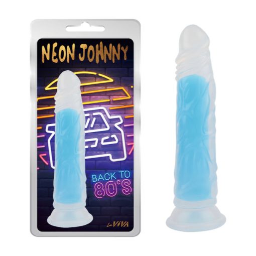 LaViva Neon Johnny 8 point 4 inch Glow in the Dark Dong Frosted Clear Blue CN 711753509 759746535092 Multiview