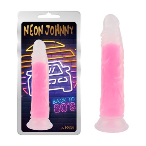 LaViva Neon Johnny 8 point 4 inch Glow in the Dark Dong Frosted Clear Pink CN 711753506 759746535061 Multiview
