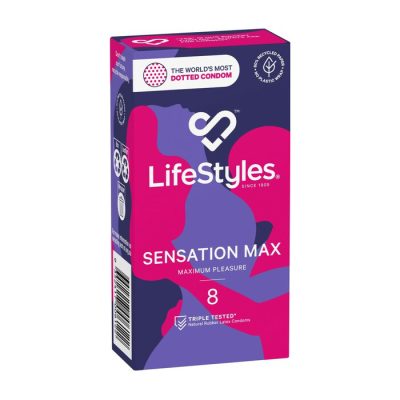 Lifestyles Sensation Max Dotted Latex Condoms 8 Pack 360612 9352417006122 Boxview