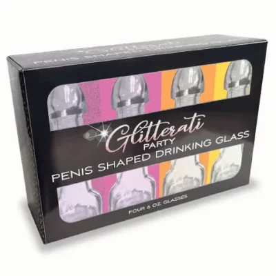 Little Genie Productions Glitterati Party 4 Penis Shaped Drinking Glasses Clear LGCP1106 817717011065 Boxview