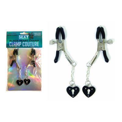 Little Genie Sexy AF Adjustable Nipple Clamps Keyhole Heart Charm Silver Black LGNV215 685634103541 Multiview