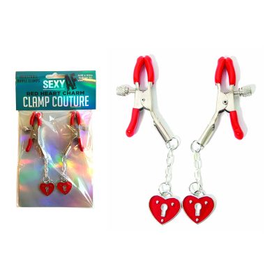 Little Genie Sexy AF Adjustable Nipple Clamps Keyhole Heart Charm Silver Red LGNV216 685634103558 Multiview