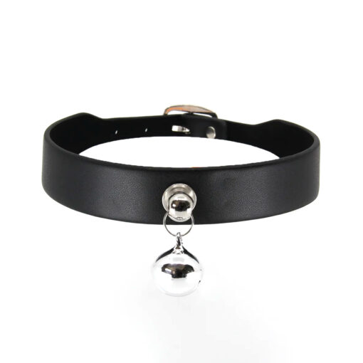 Love In Leather Berlin Baby Faux Leather Choker Collar with Silver Cat Bell Black B COL08 3 2315120800002 Detail