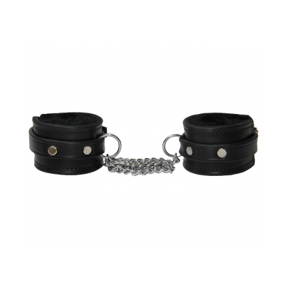Love In Leather Hand Cuffs Sheepskin Lined Chain Joiner Black HAN013 8114013212113 Detail