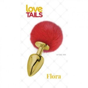 Love Tails Flora Medium Gold Metal Pom Pom Butt Plug Gold Red LT10017 694182100179