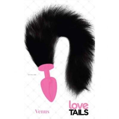 Love Tails Venus Pink Silicone Plug with Black Foxtail Butt Cat Tail Plug Black Pink LT10026 694182100261 Boxview