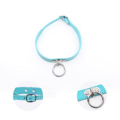 Love in Leather Berlin Baby 2cm Wide Faux Leather Collar with Centre Ring Light Turquoise Blue B COL22TUR 2315122220211 Detail
