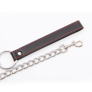 Love in Leather Berlin Baby Chain Leash with Black Faux Leather Handle with Red Stitching B LEA02BR 2125102218004 Detail