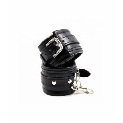 Love in Leather Berlin Baby Faux Leather Hand cuffs with Diamante Buckle Black B HAN17 2811417000006 Detail
