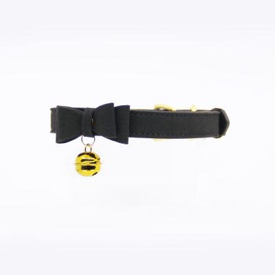 Love in Leather Berlin Baby Faux Suede Collar with Bell and Gold Hardware Black B COL17GLD 2315121721214 Detail