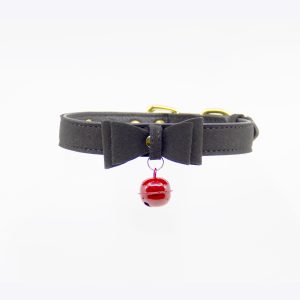 Love in Leather Berlin Baby Faux Suede Collar with Bell and Gold Hardware Black Red B COL17BR 2315121721801 Detail