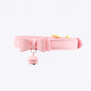 Love in Leather Berlin Baby Faux Suede Collar with Bell and Gold Hardware Pink B COL17PNK 2315121716142 Detail