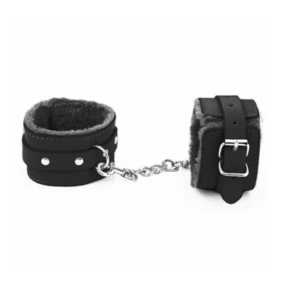 Love in Leather Berlin Baby Fur Lined Faux Leather Hand Cuffs Black HAN02BLK 2811402212117 Detail