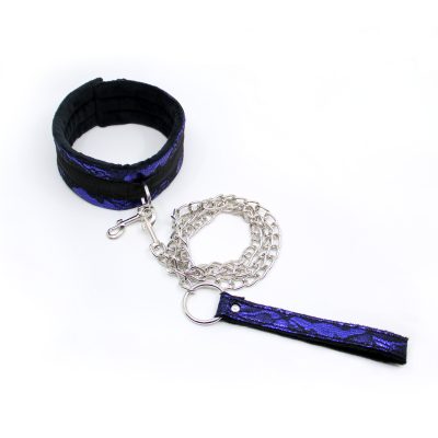 Love in Leather Berlin Baby Padded Lace Look Collar with Chain Leash Black Purple B COL21PUR 2315122116217 Detail