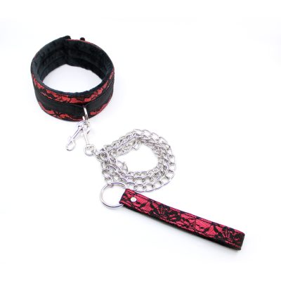 Love in Leather Berlin Baby Padded Lace Look Collar with Chain Leash Black Red B COL21RED 2315122118549 Detail